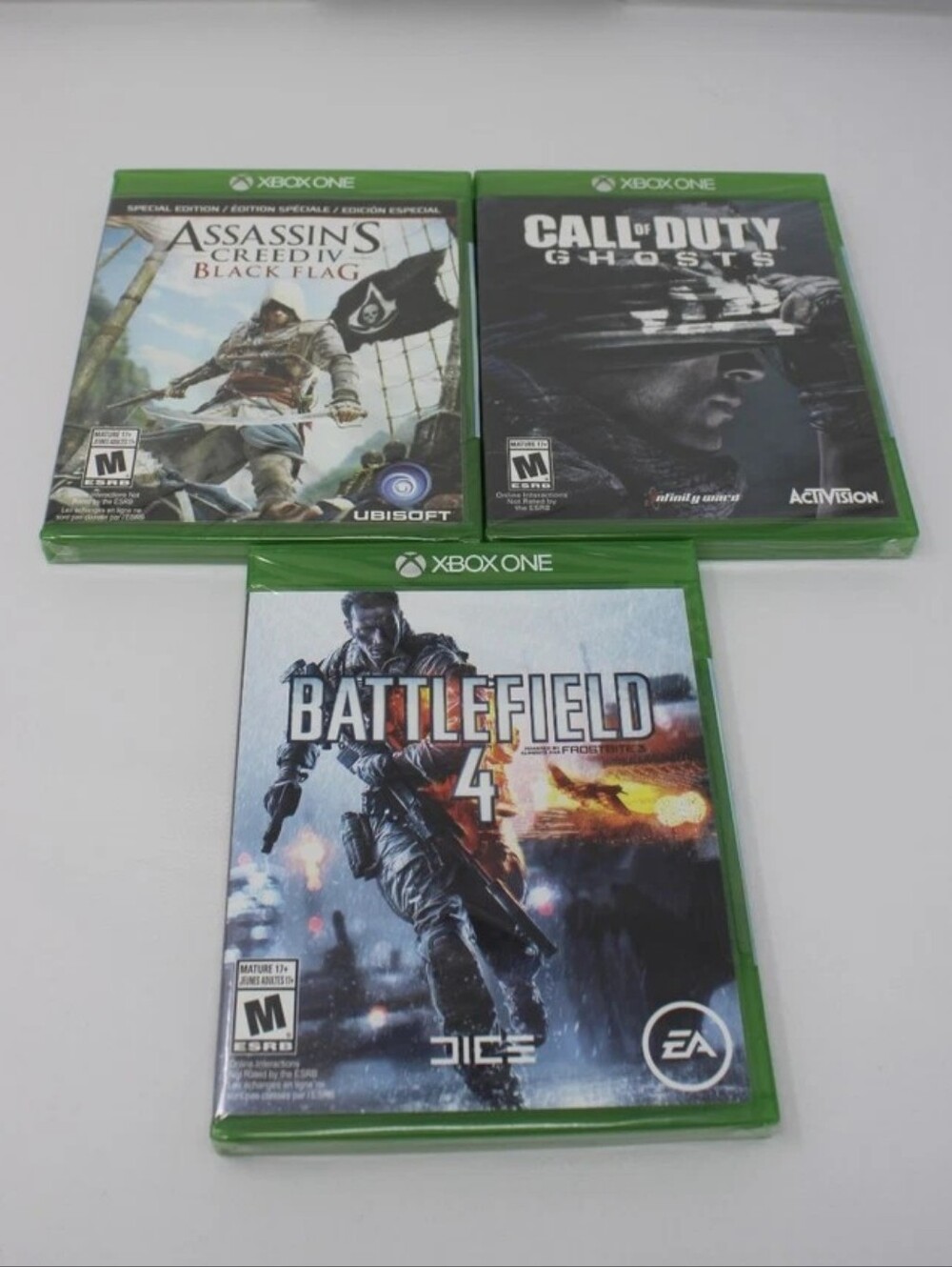 New Sealed LOT (3) XBOX one Assasins Creed Call Of Duty Ghosts Battle Field 4